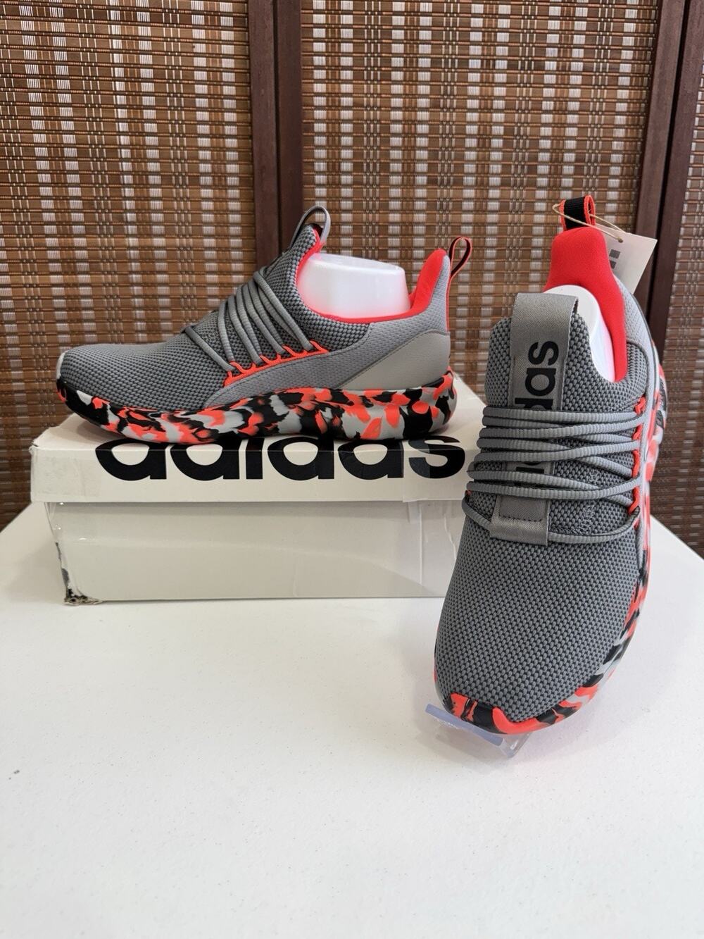Adidas Lite Racer Adapt 7.0 K Kids Size 7 Gray Coral Slip-On Sneakers NEW